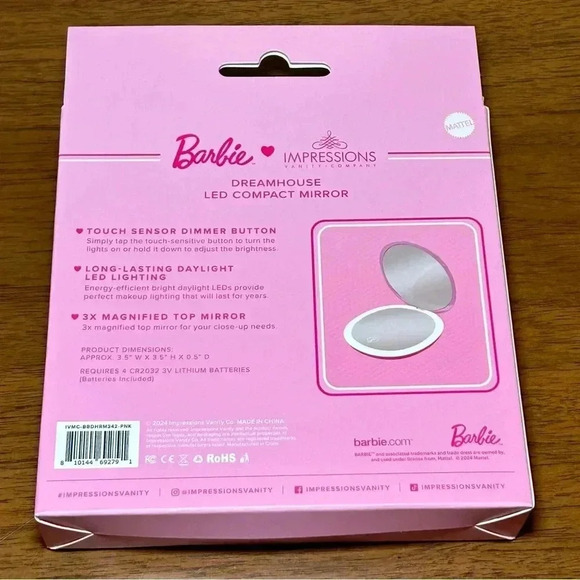BARBIE Compact Mirror with LED Light and Pink Barbie Dreamhouse Design, NEW! - Picture 2 of 2